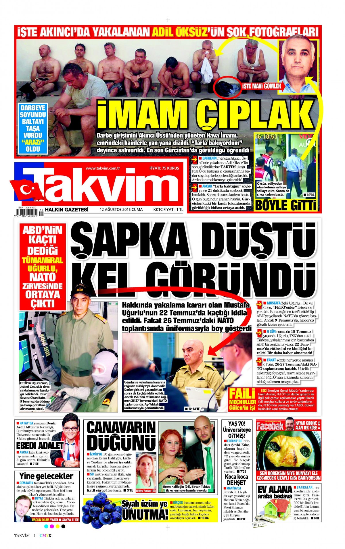 12 Ağustos 2016 gazete manşetleri - 887