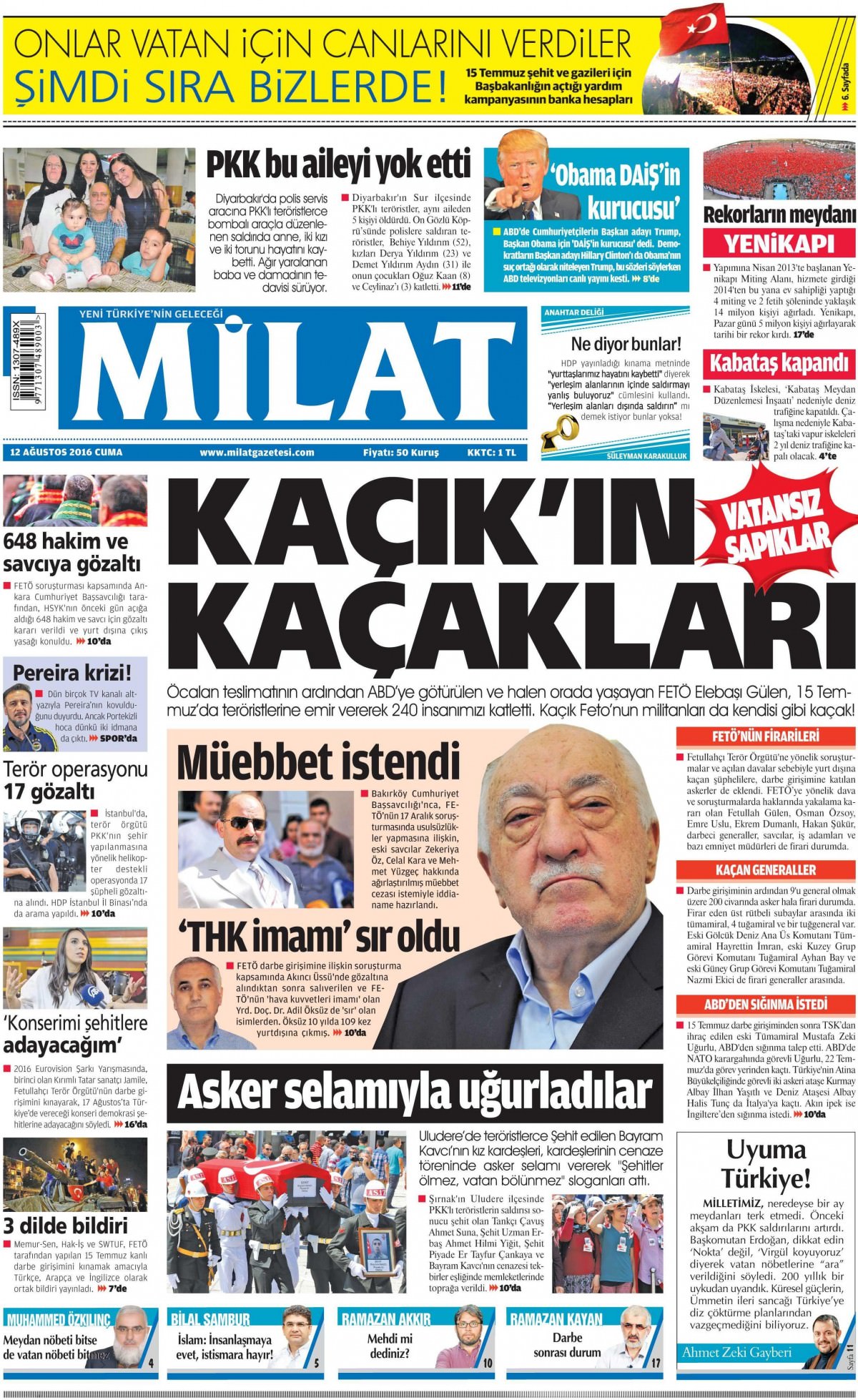 12 Ağustos 2016 gazete manşetleri - 823