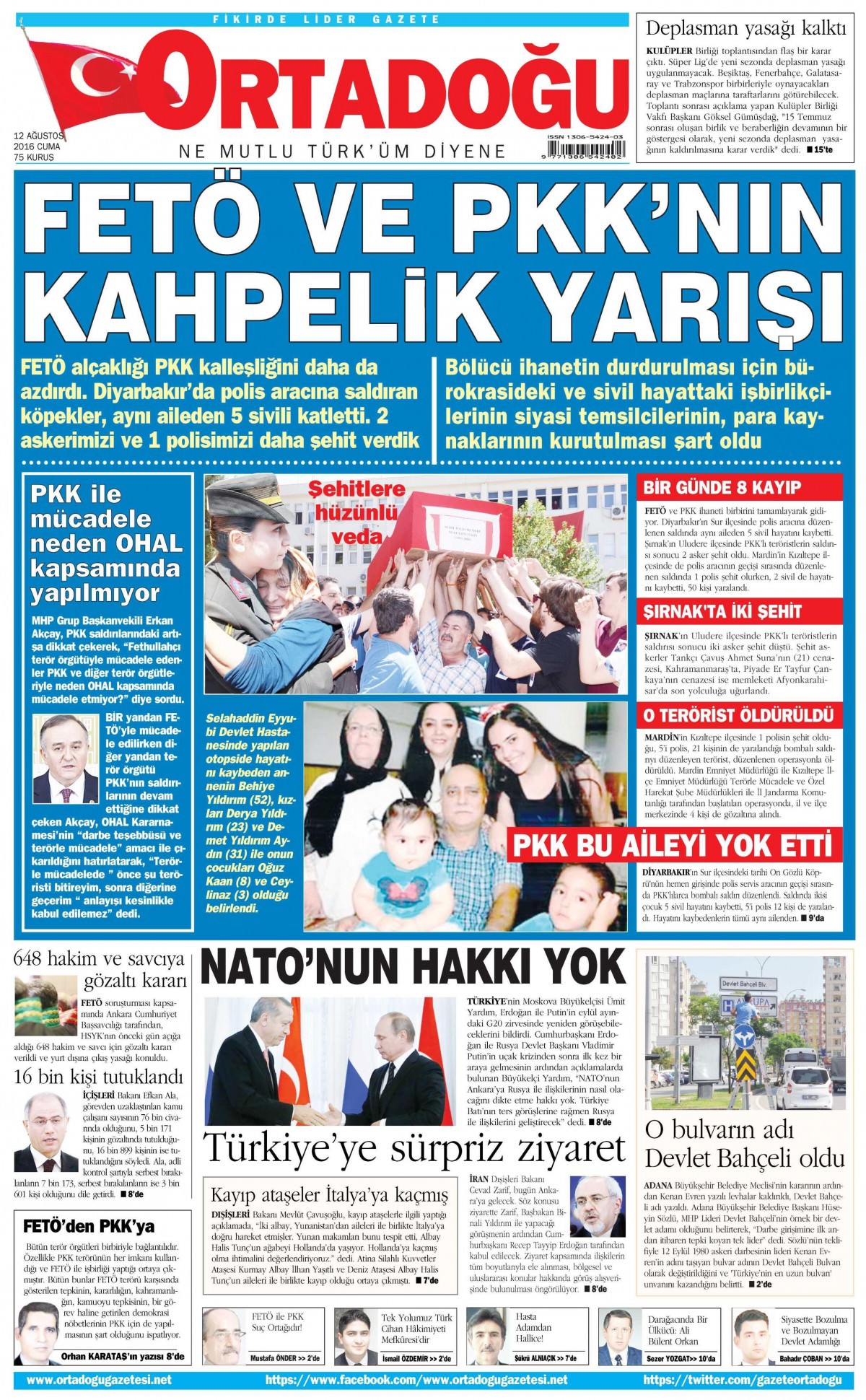 12 Ağustos 2016 gazete manşetleri - 525