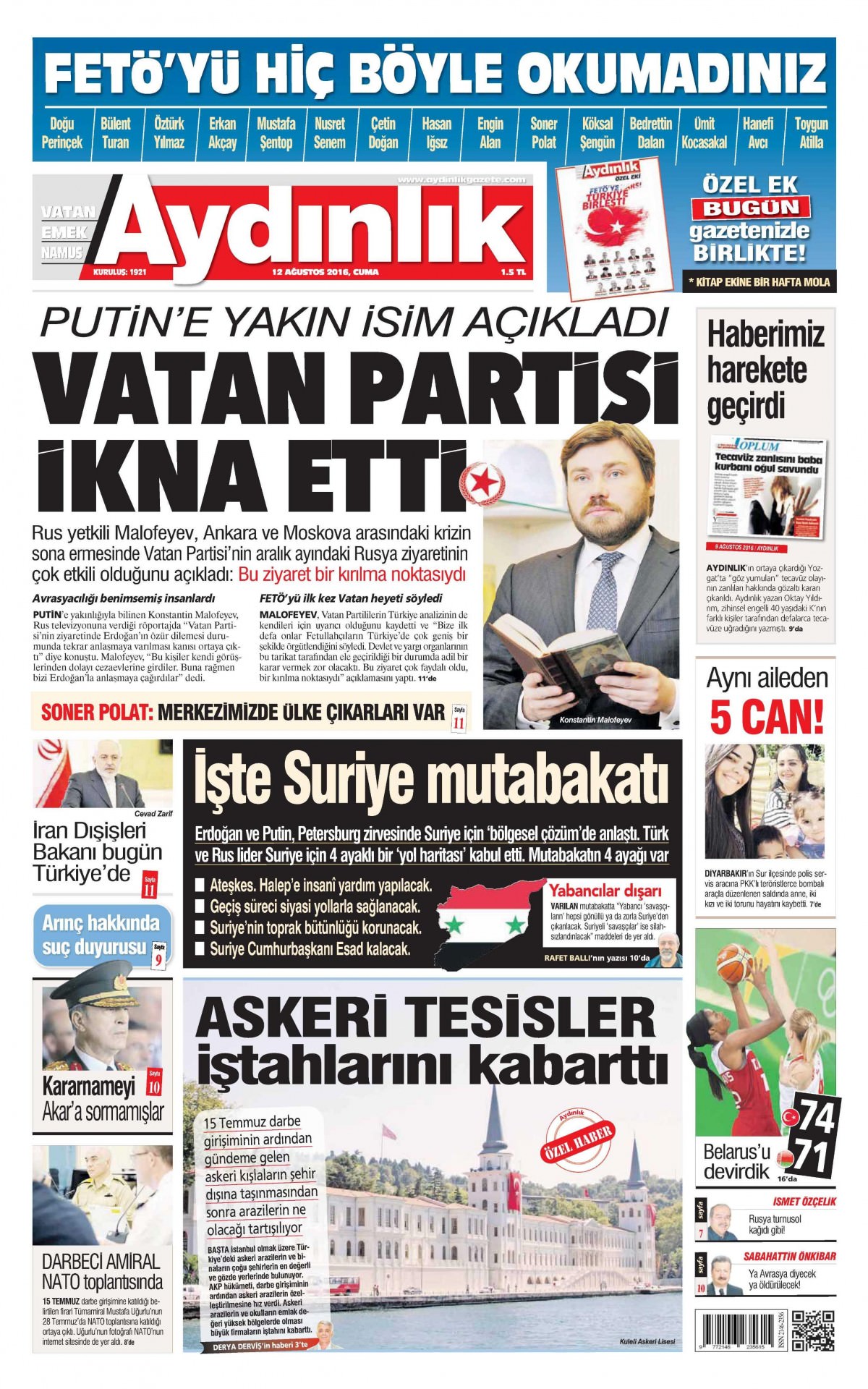 12 Ağustos 2016 gazete manşetleri - 792