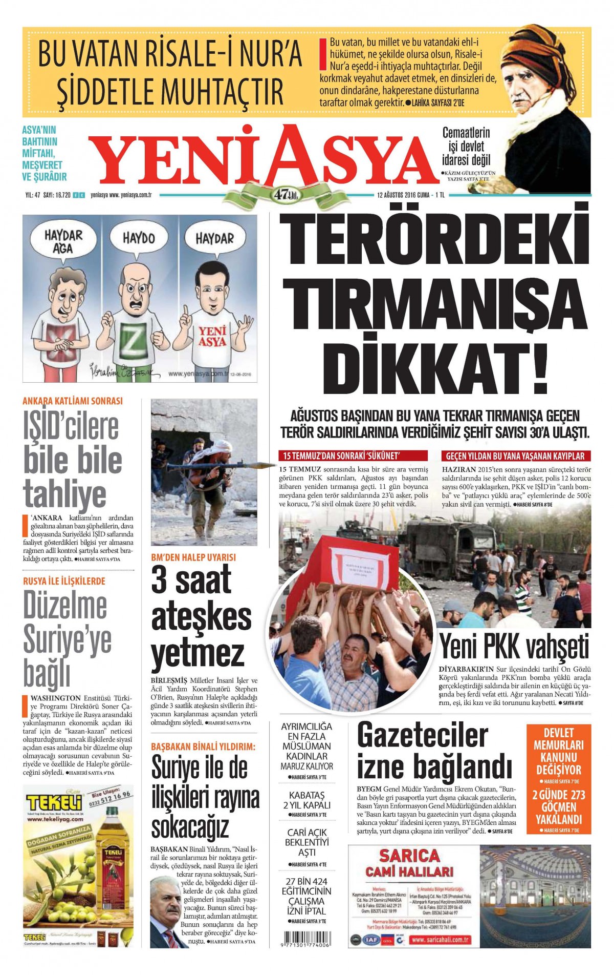 12 Ağustos 2016 gazete manşetleri - 542