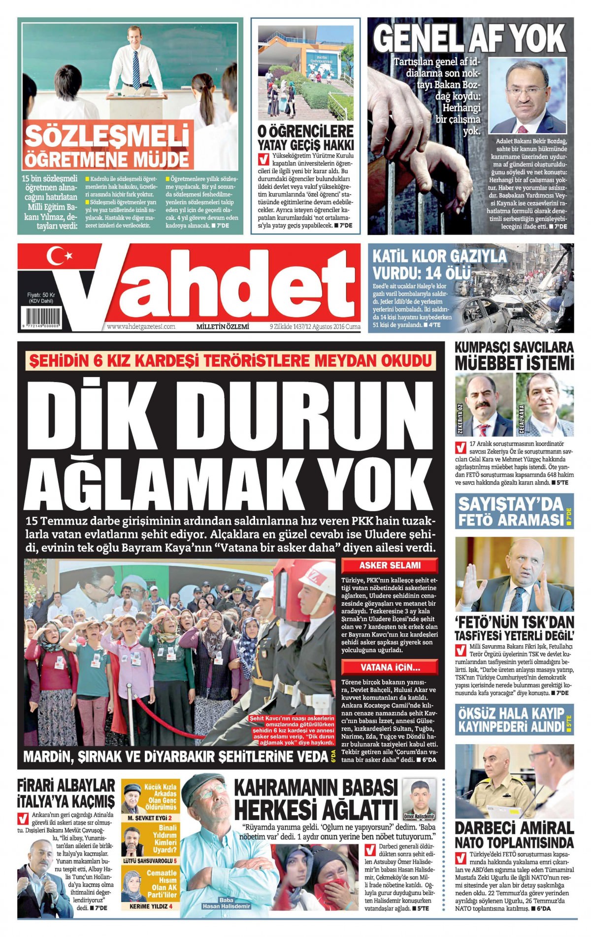 12 Ağustos 2016 gazete manşetleri - 540