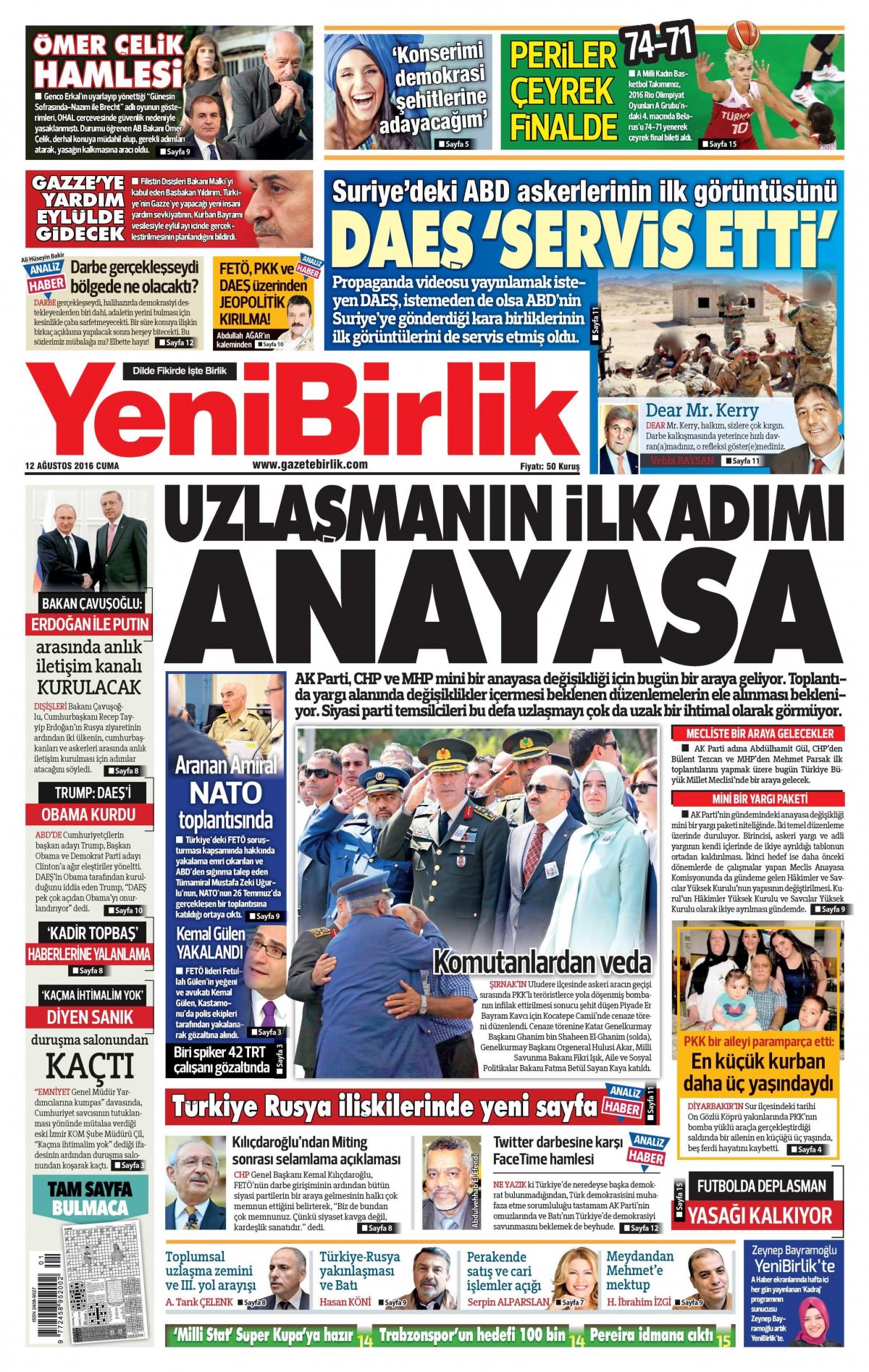 12 Ağustos 2016 gazete manşetleri - 805