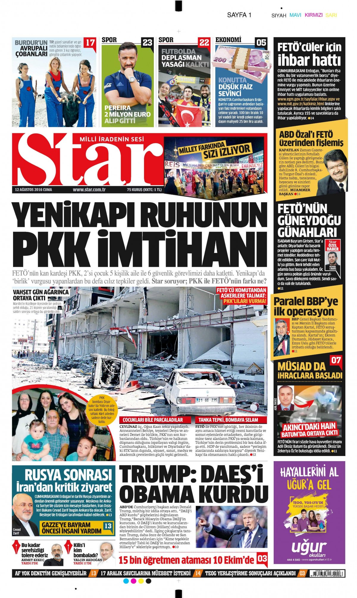 12 Ağustos 2016 gazete manşetleri - 854