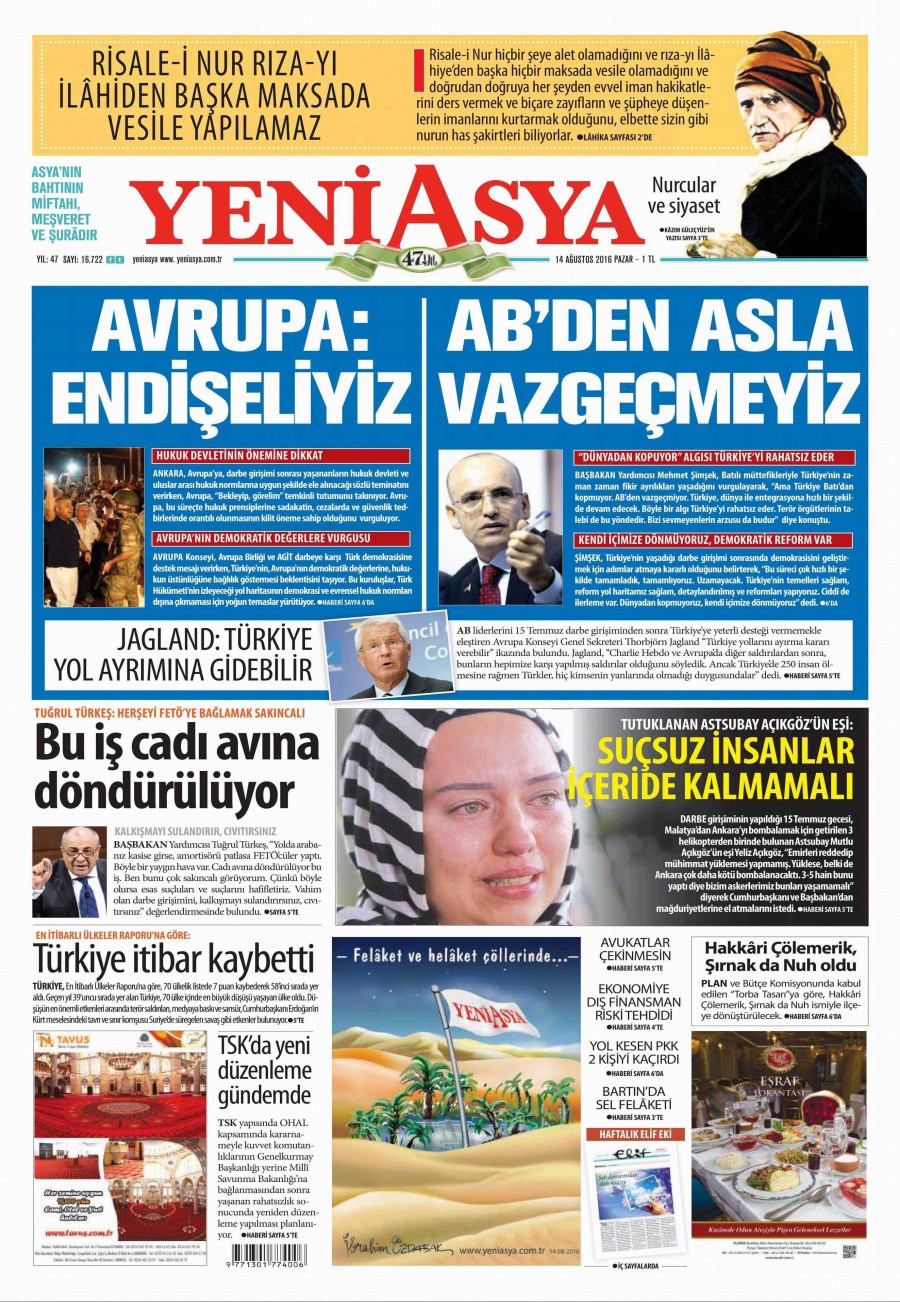 14 Ağustos 2016 gazete manşetleri - 542