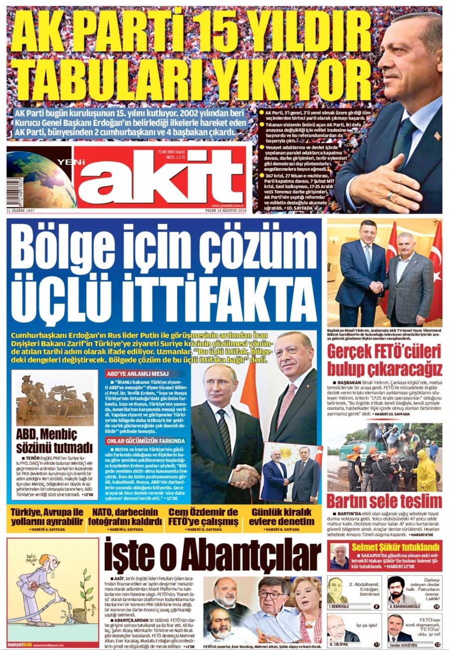 14 Ağustos 2016 gazete manşetleri - 514