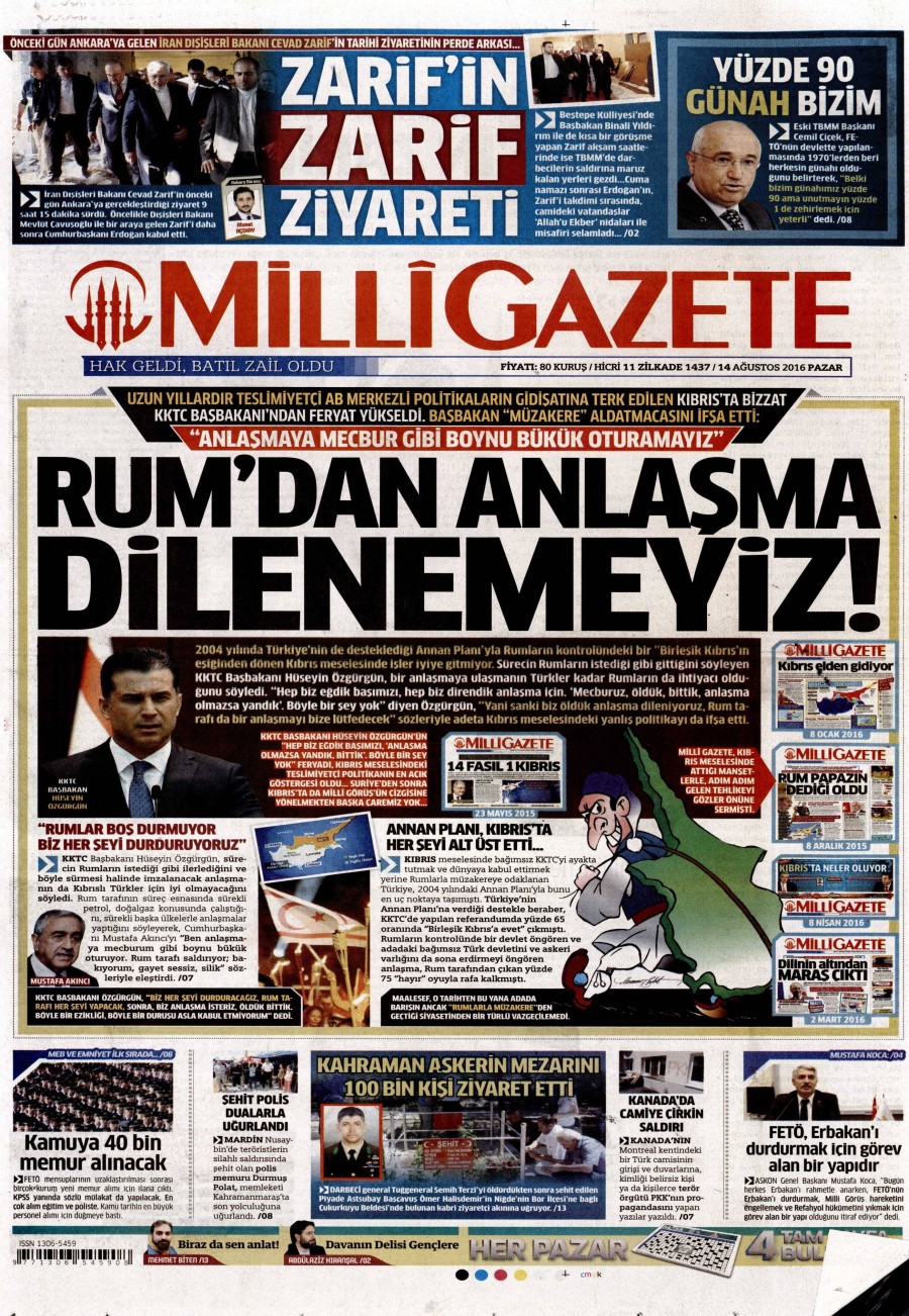 14 Ağustos 2016 gazete manşetleri - 939