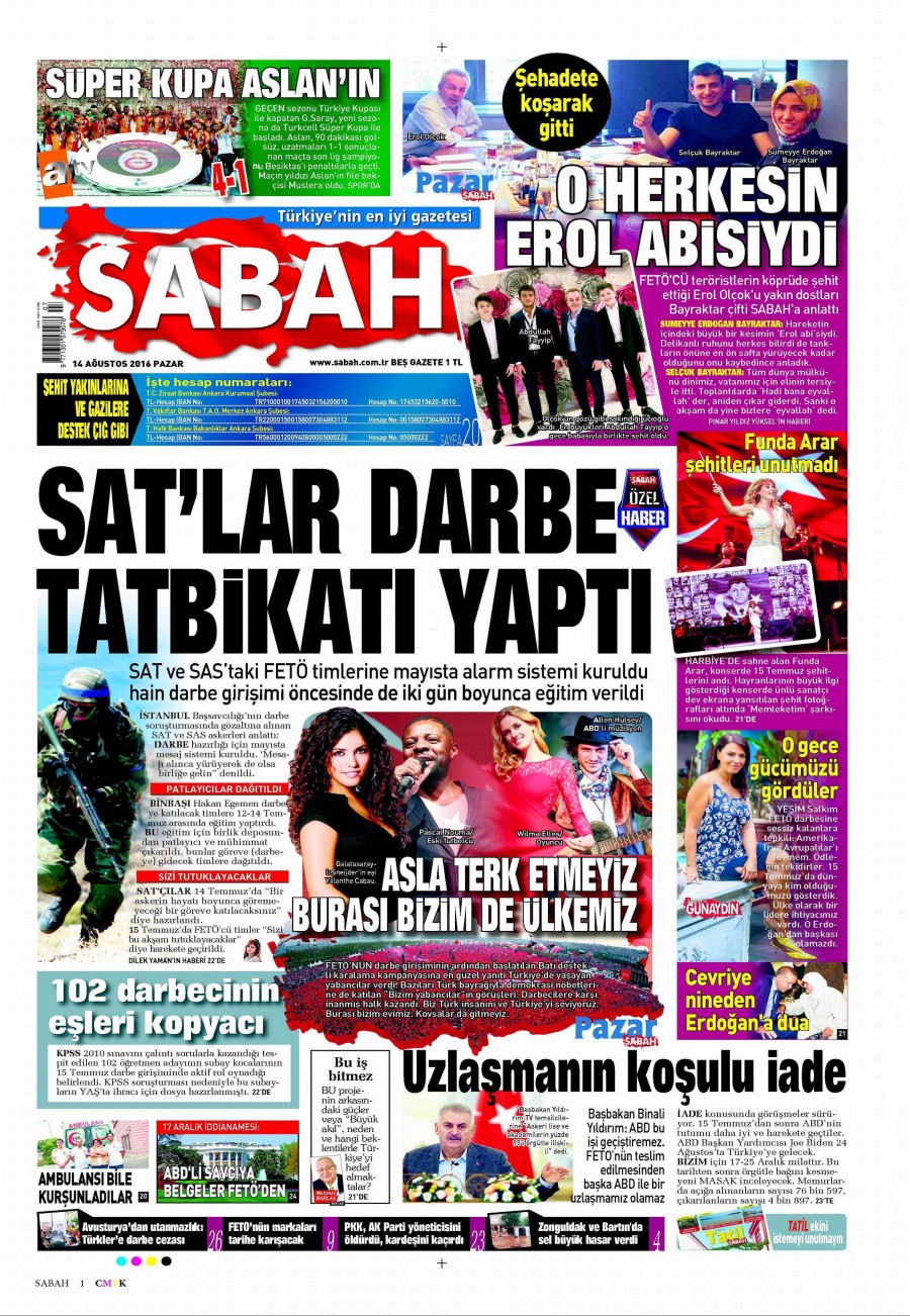 14 Ağustos 2016 gazete manşetleri - 923