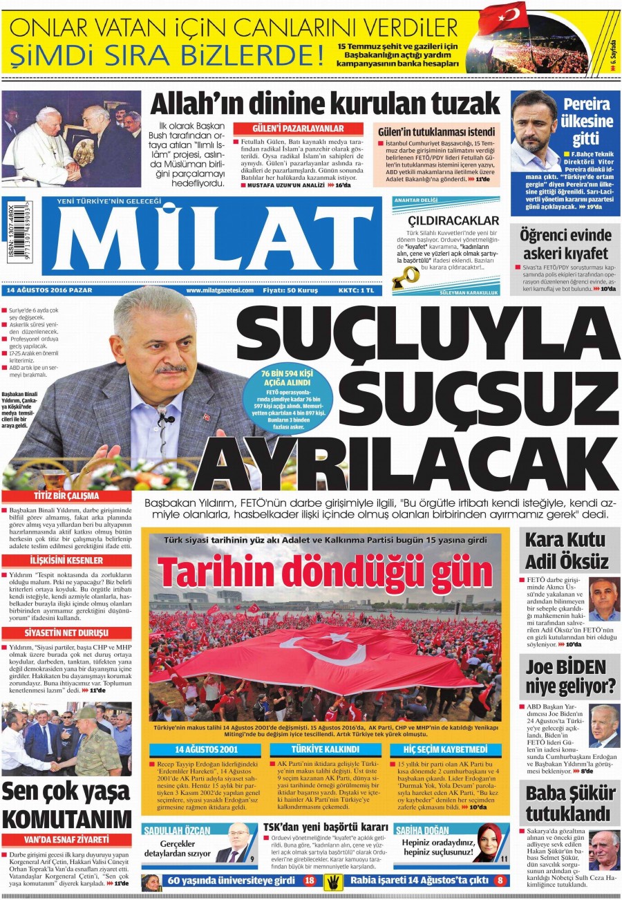 14 Ağustos 2016 gazete manşetleri - 534