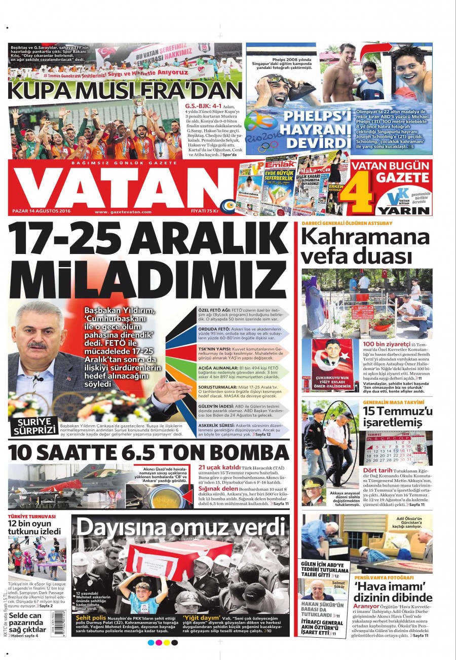 14 Ağustos 2016 gazete manşetleri - 802