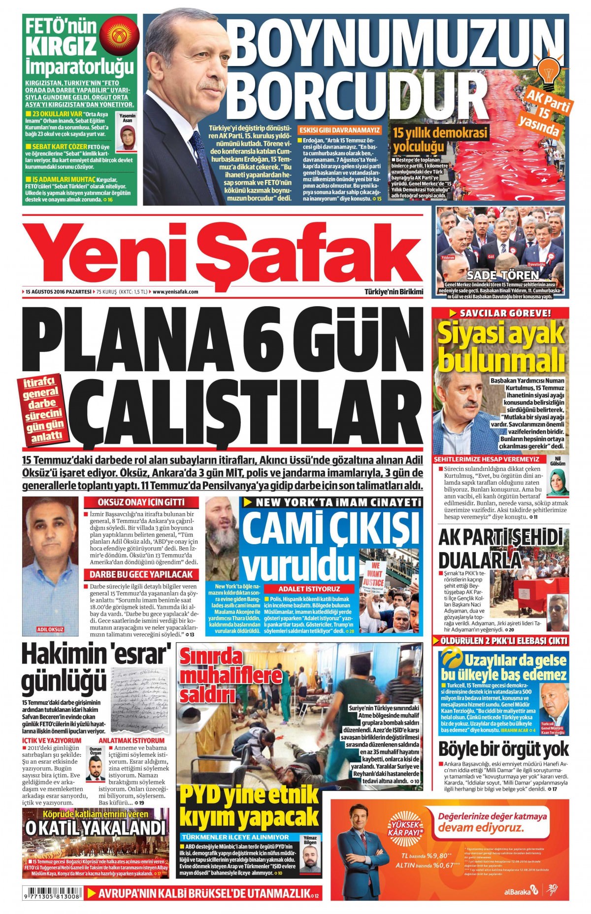 15 Ağustos 2016 gazete manşetleri - 700