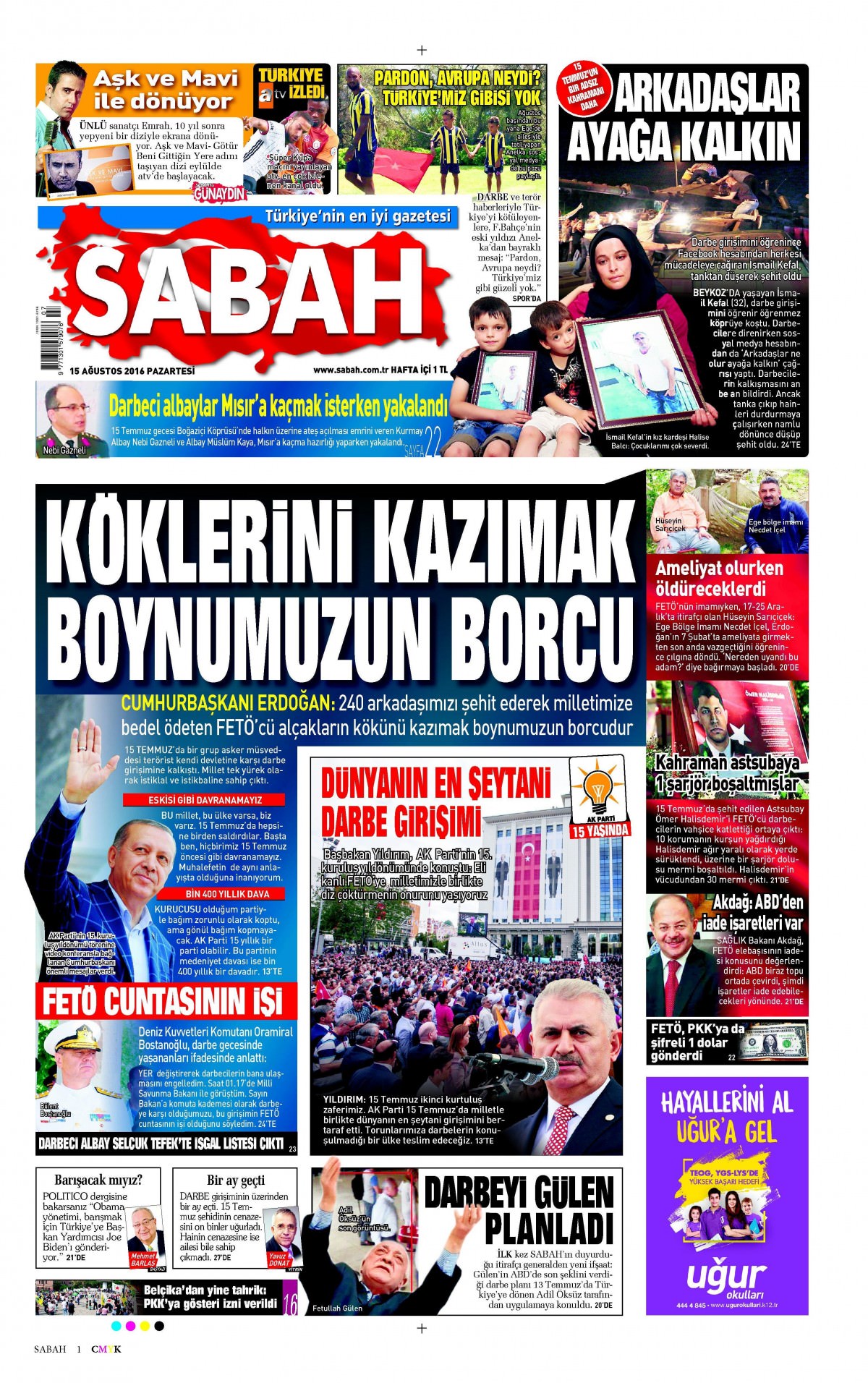 15 Ağustos 2016 gazete manşetleri - 853