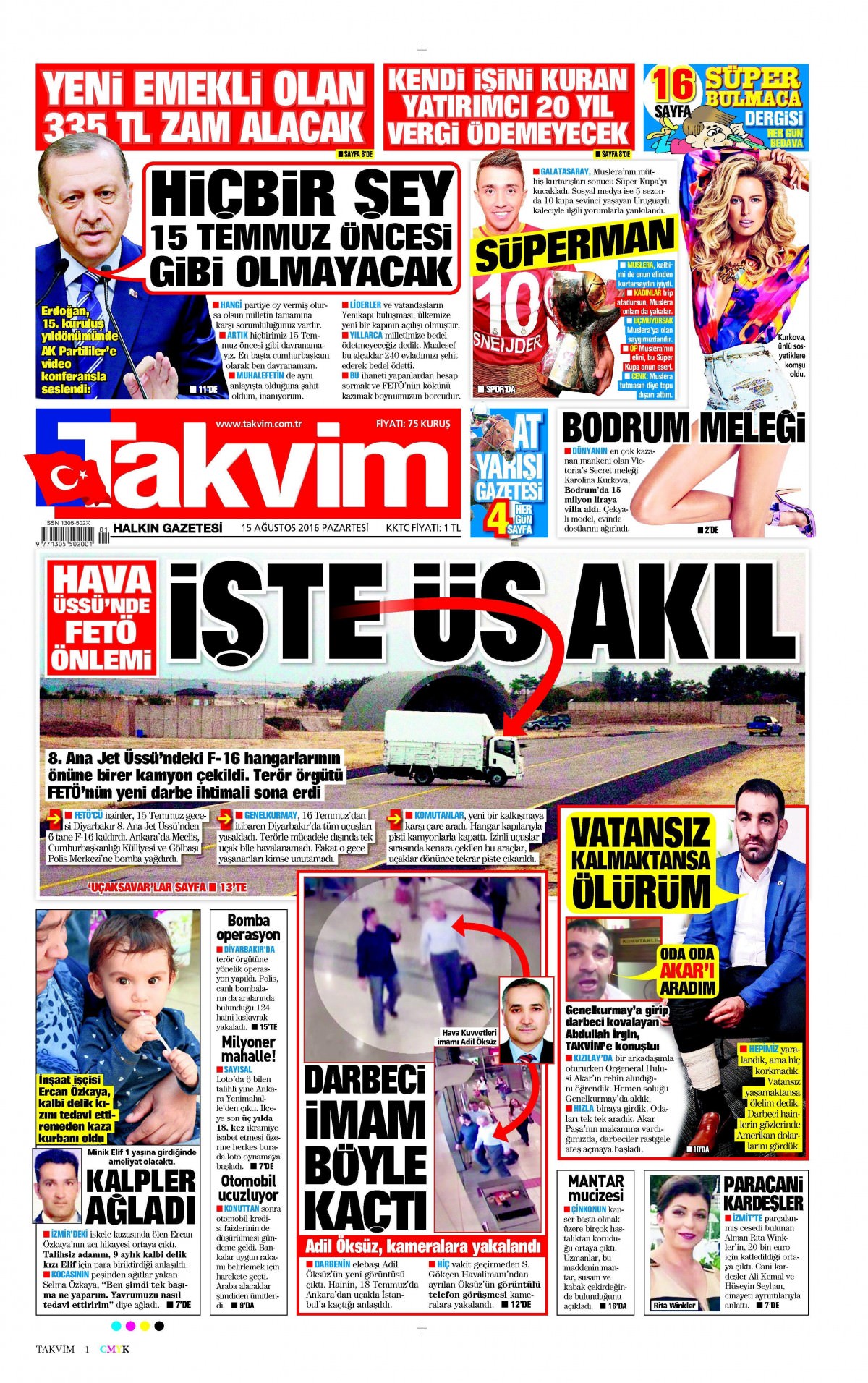 15 Ağustos 2016 gazete manşetleri - 899