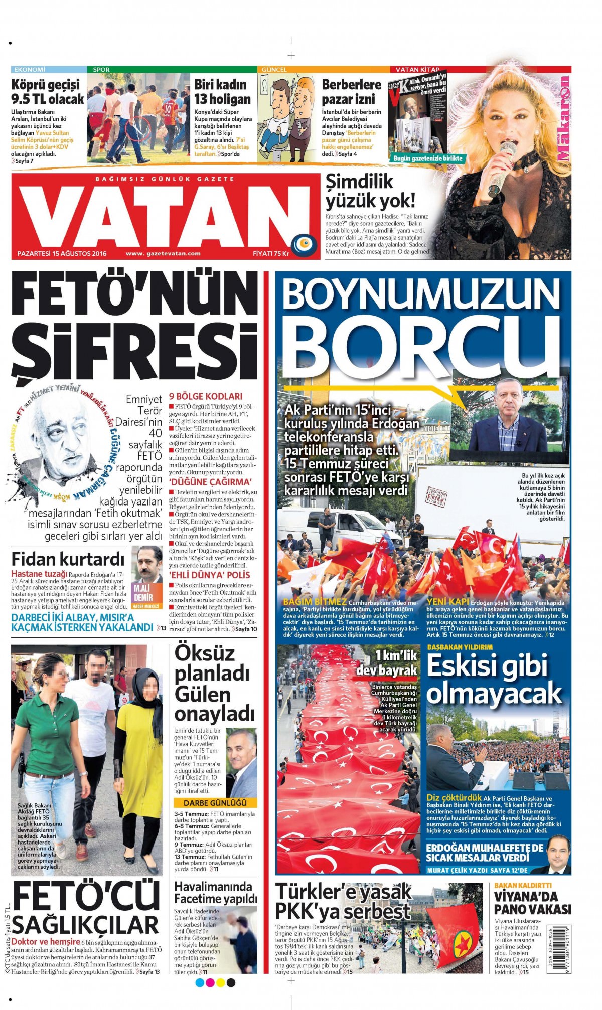 15 Ağustos 2016 gazete manşetleri - 861