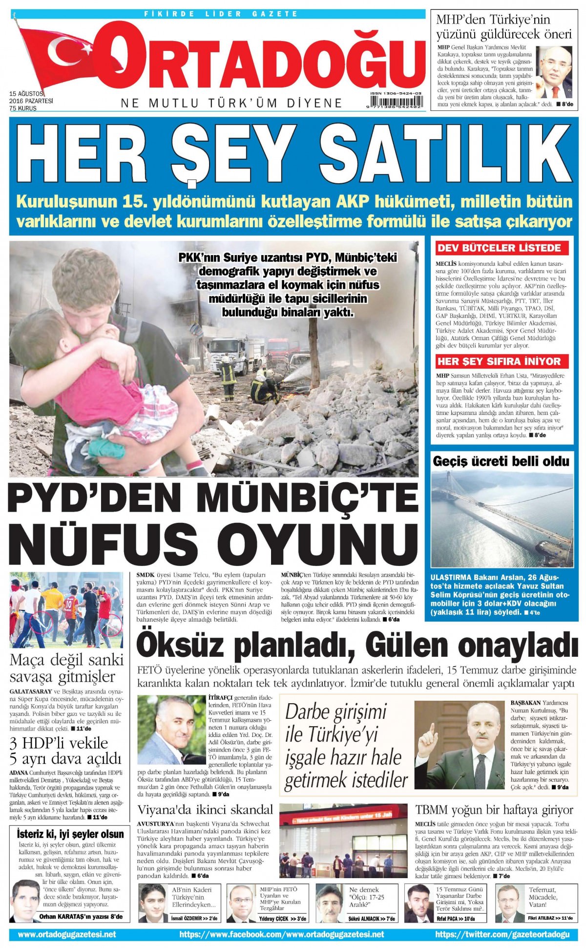 15 Ağustos 2016 gazete manşetleri - 532