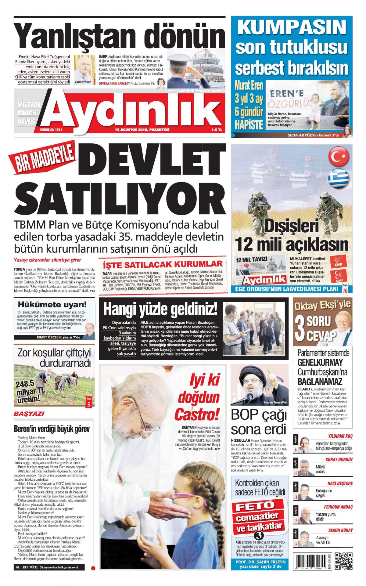 15 Ağustos 2016 gazete manşetleri - 804