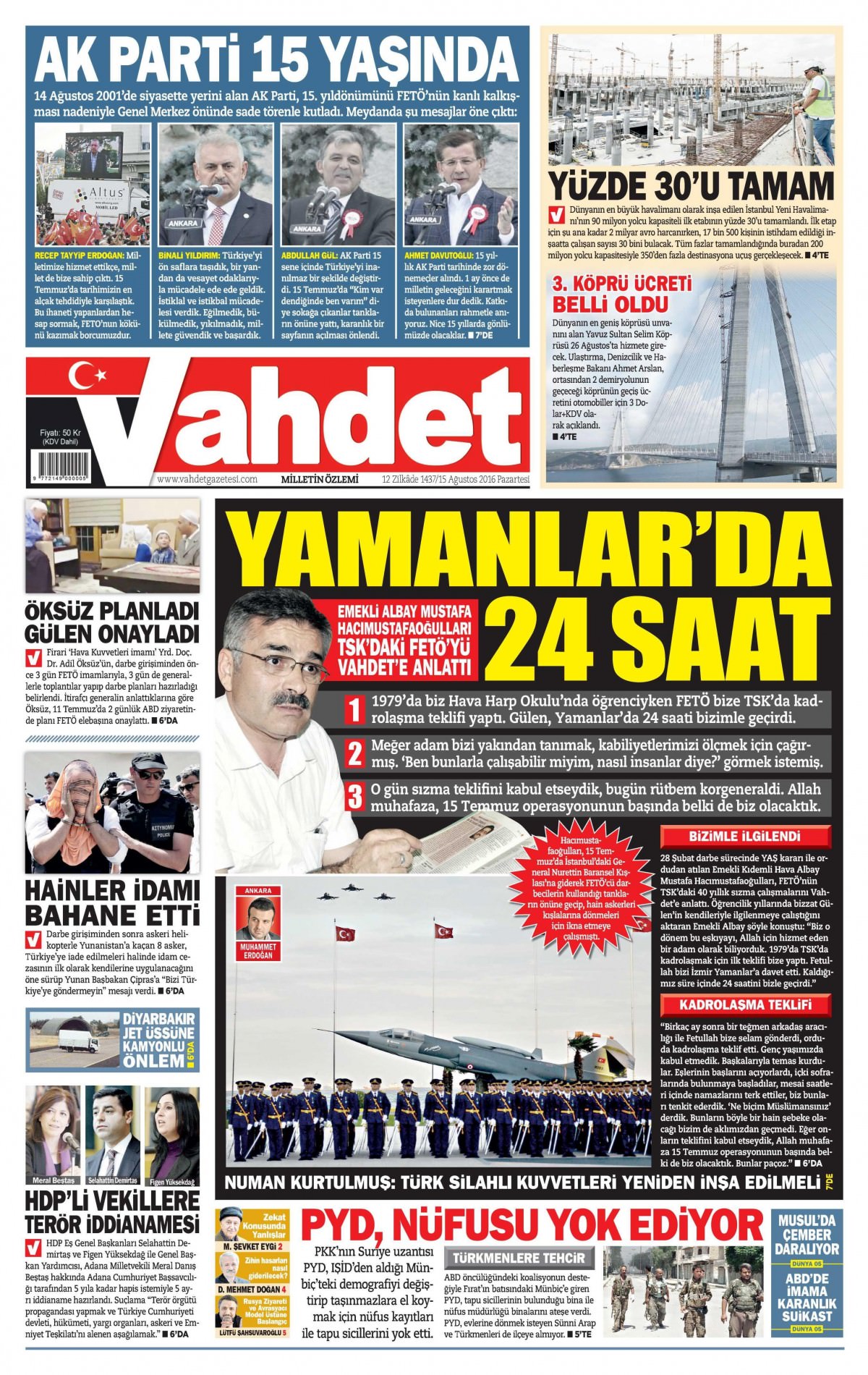 15 Ağustos 2016 gazete manşetleri - 760