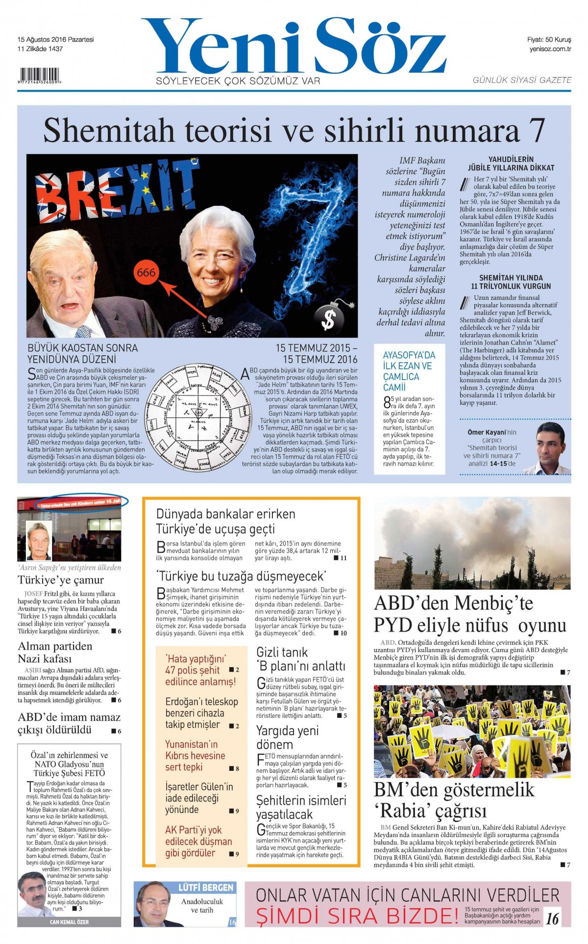 15 Ağustos 2016 gazete manşetleri - 907