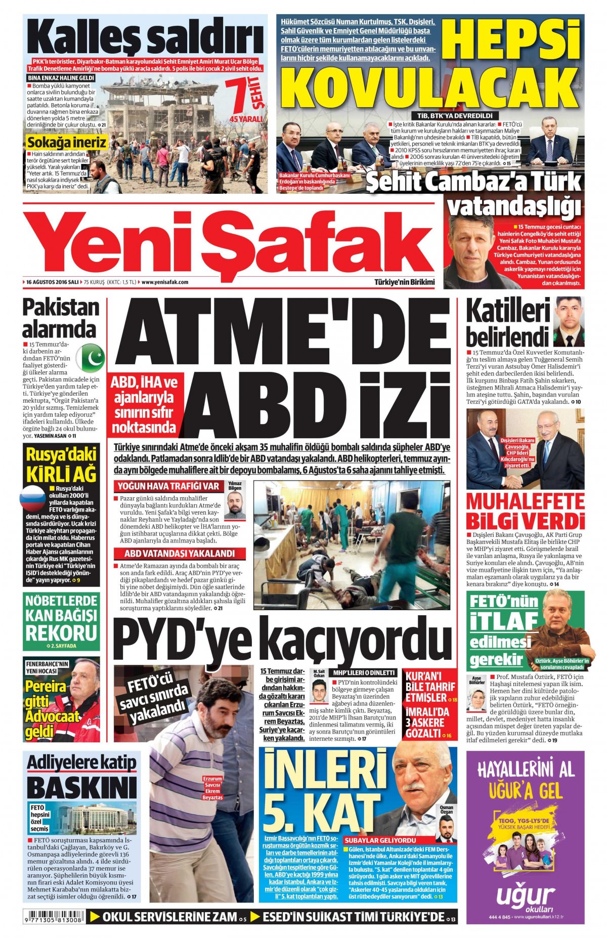 16 Ağustos 2016 gazete manşetleri - 920