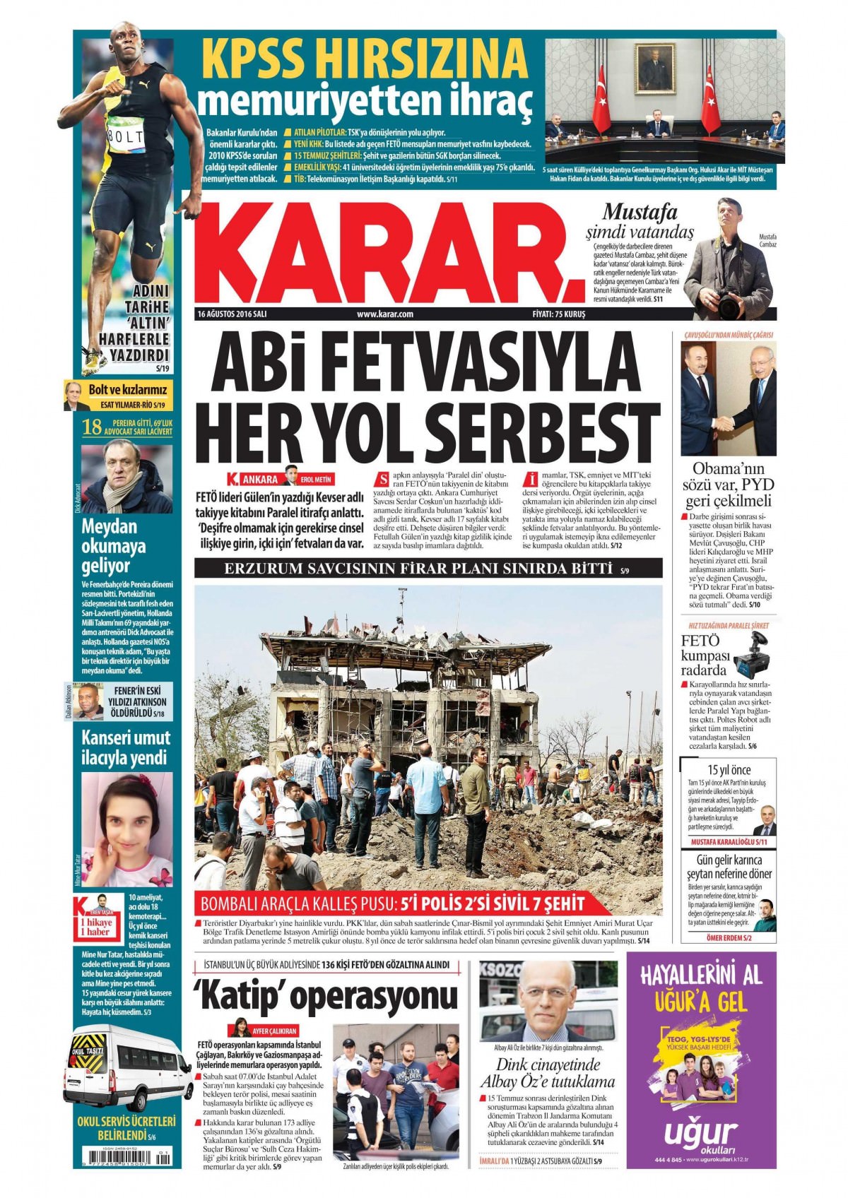 16 Ağustos 2016 gazete manşetleri - 663