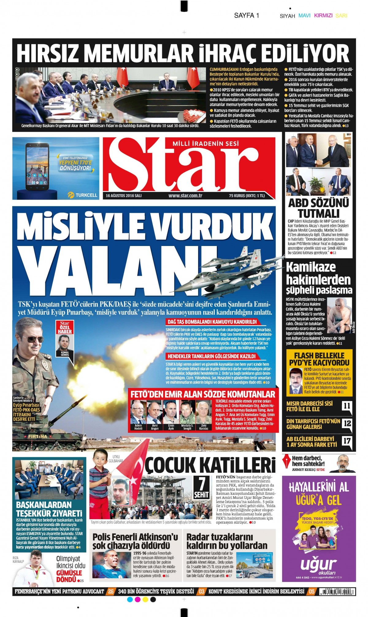 16 Ağustos 2016 gazete manşetleri - 589