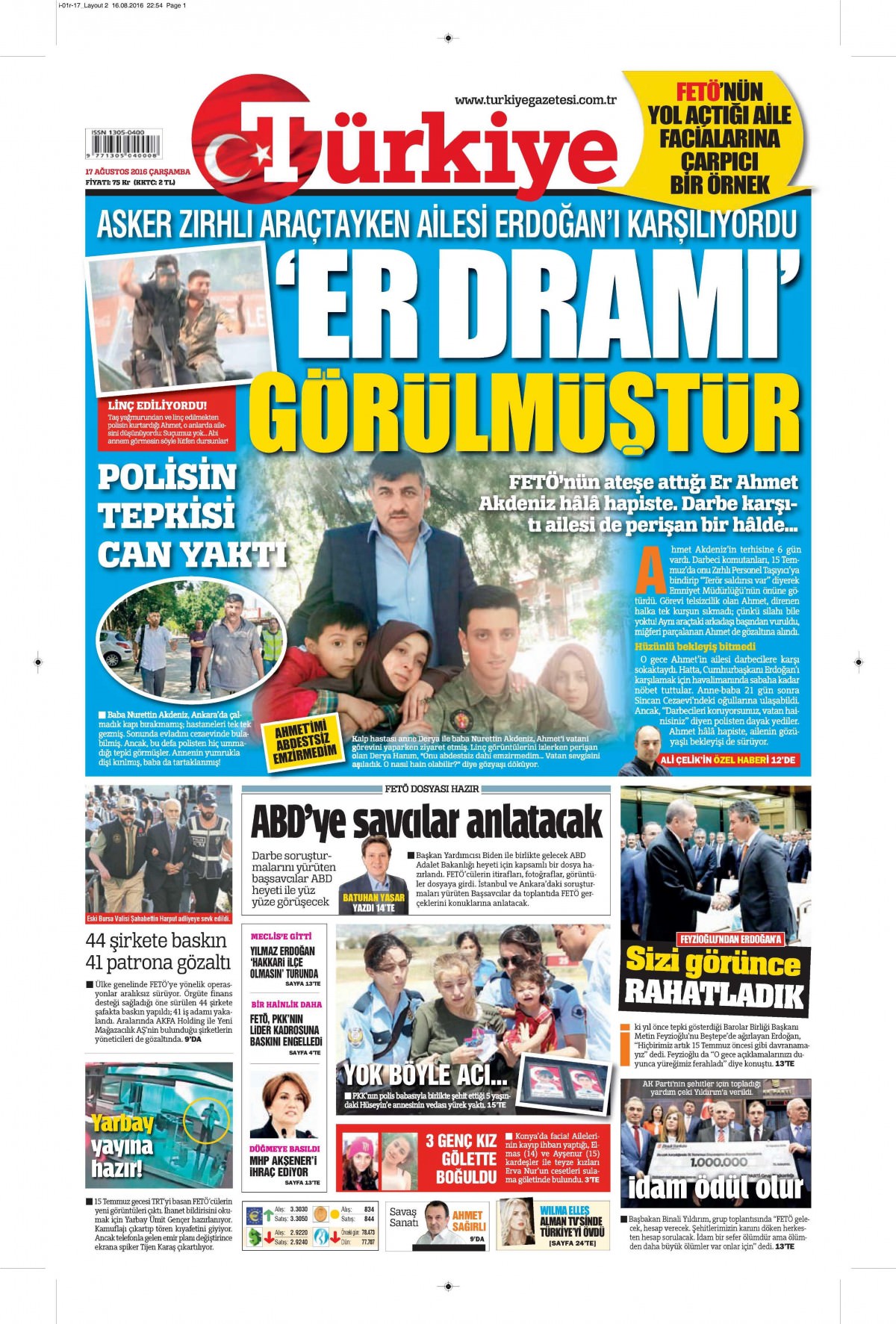 17 Ağustos 2016 gazete manşetleri - 565