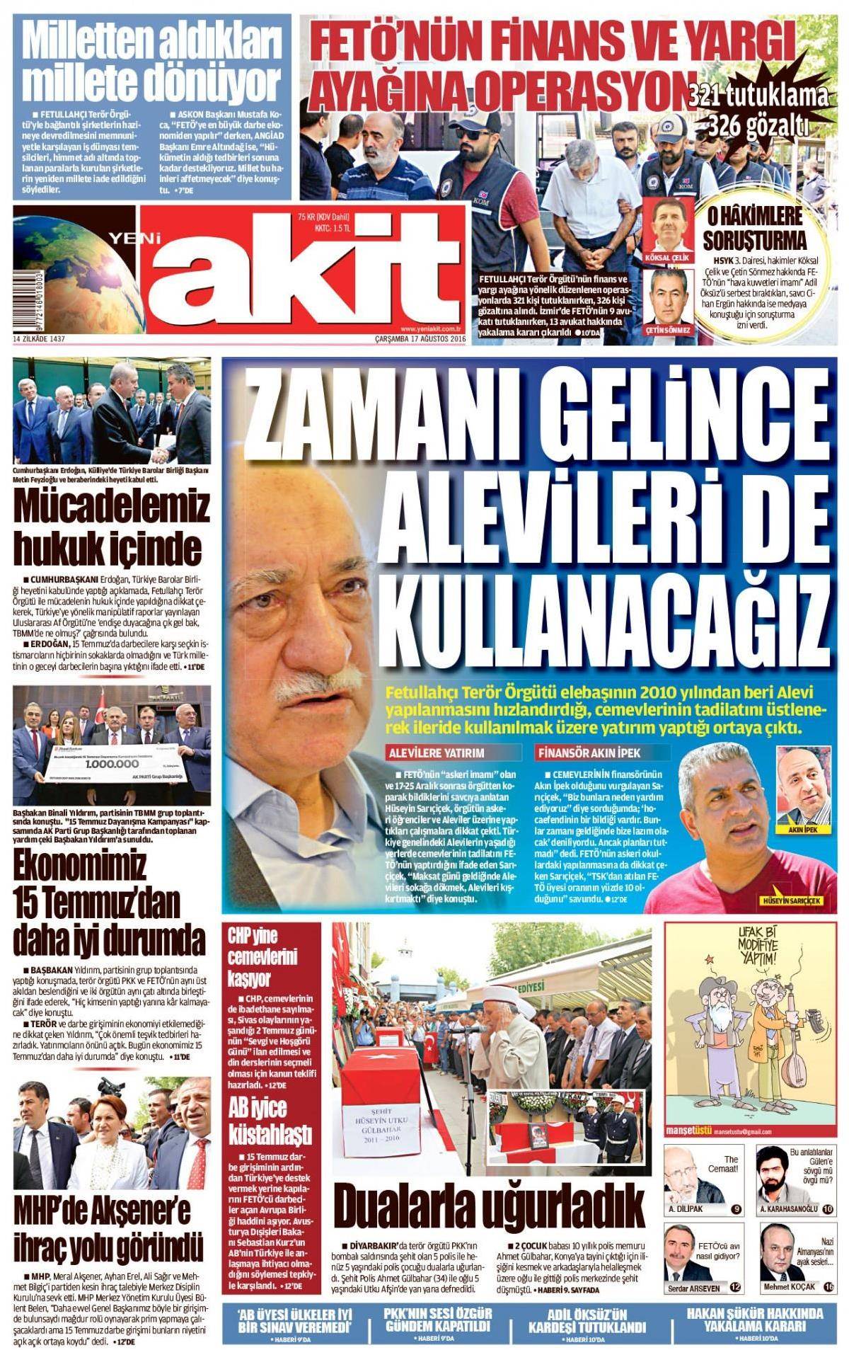 17 Ağustos 2016 gazete manşetleri - 586