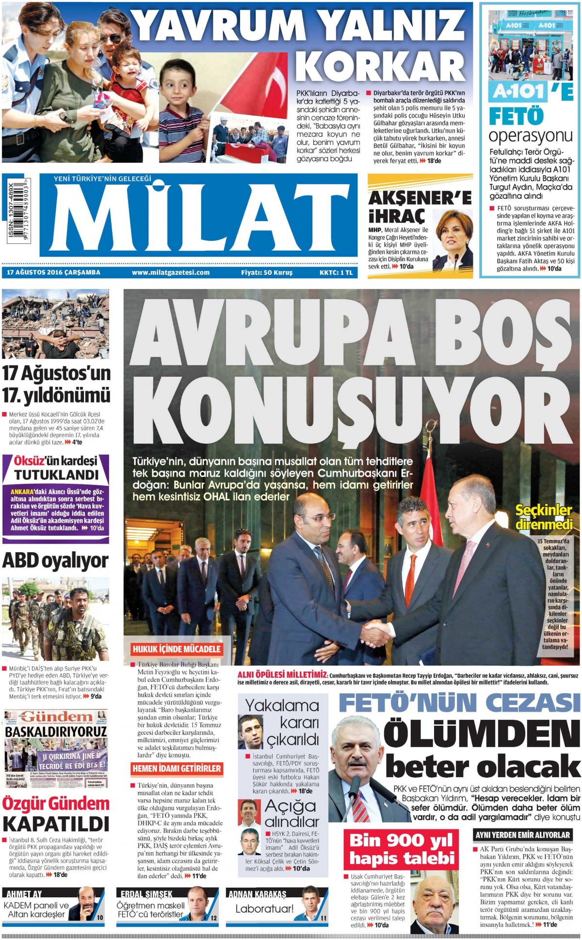 17 Ağustos 2016 gazete manşetleri - 599