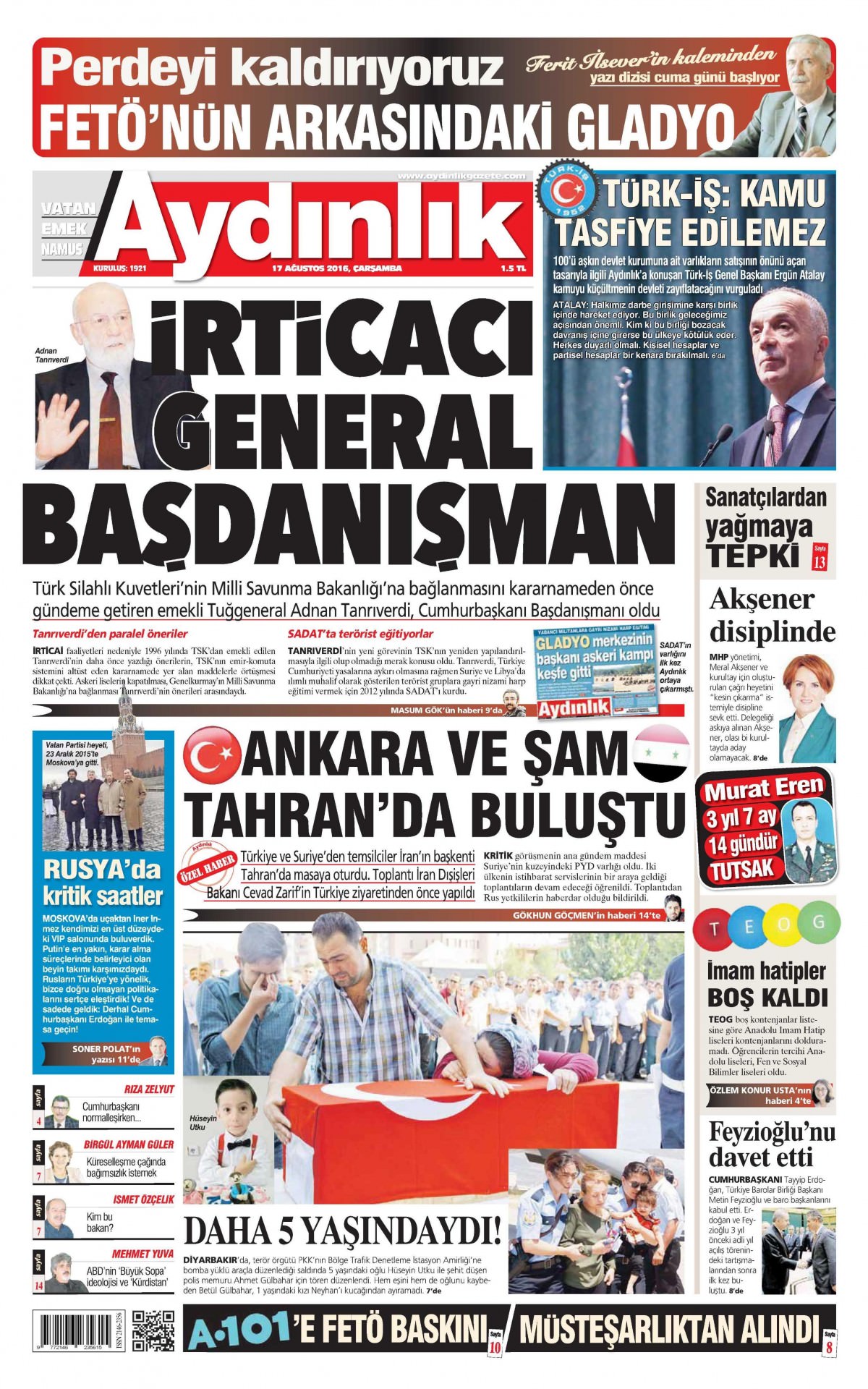 17 Ağustos 2016 gazete manşetleri - 865