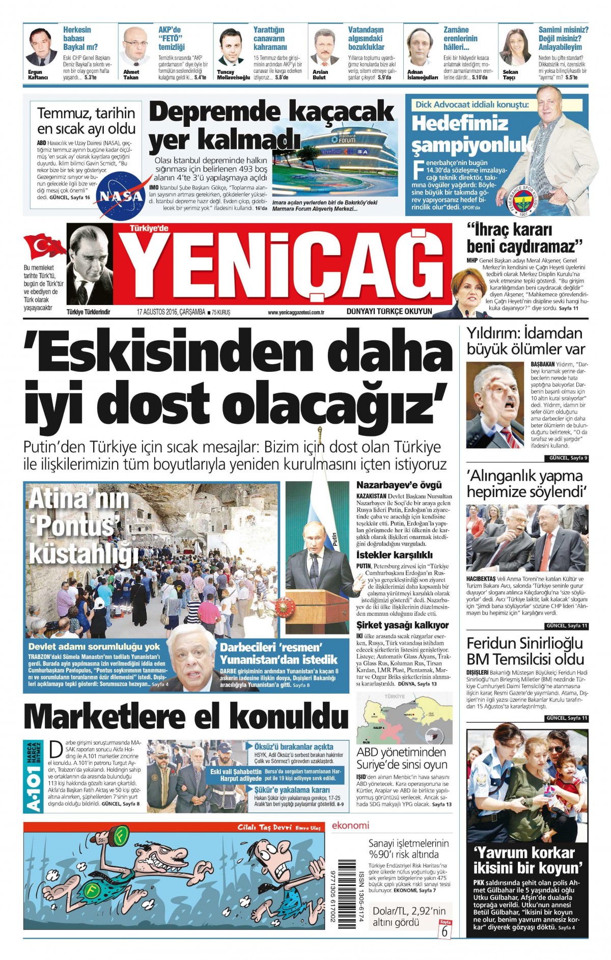 17 Ağustos 2016 gazete manşetleri - 920