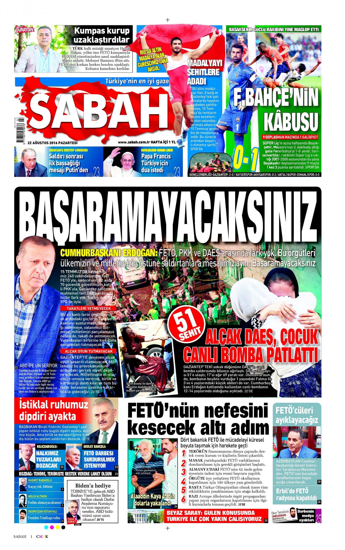 22 Ağustos 2016 gazete manşetleri - 742