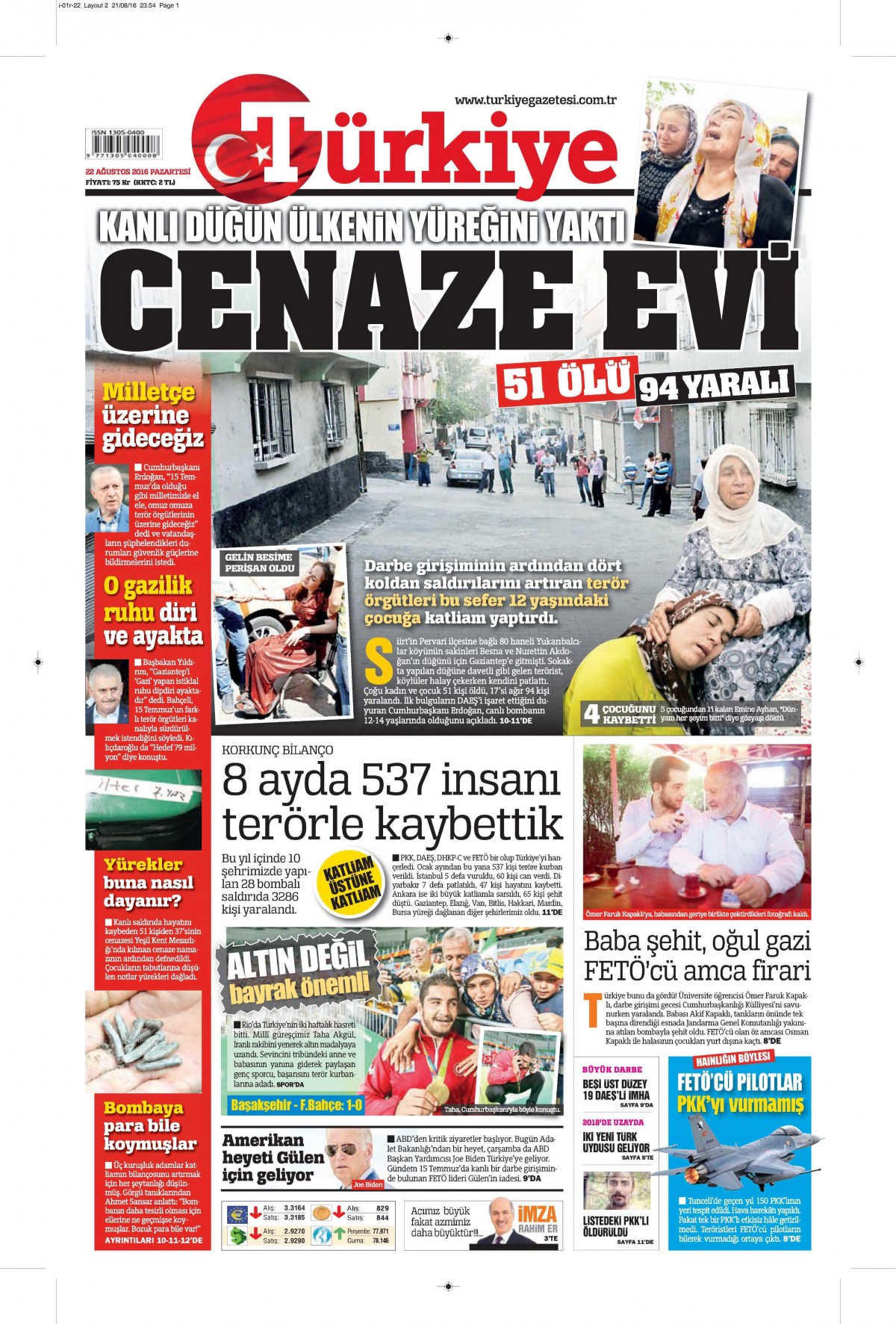 22 Ağustos 2016 gazete manşetleri - 806