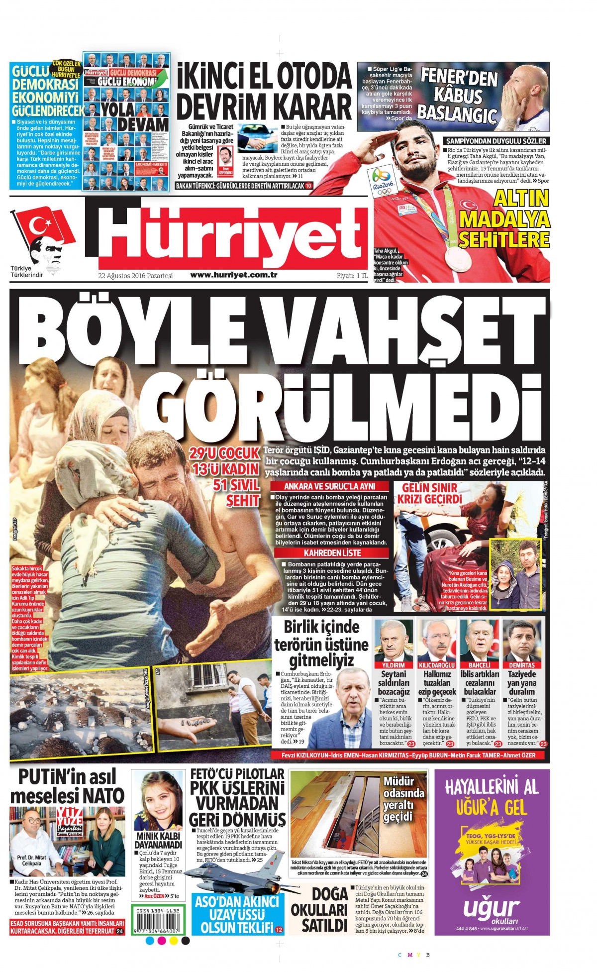 22 Ağustos 2016 gazete manşetleri - 907