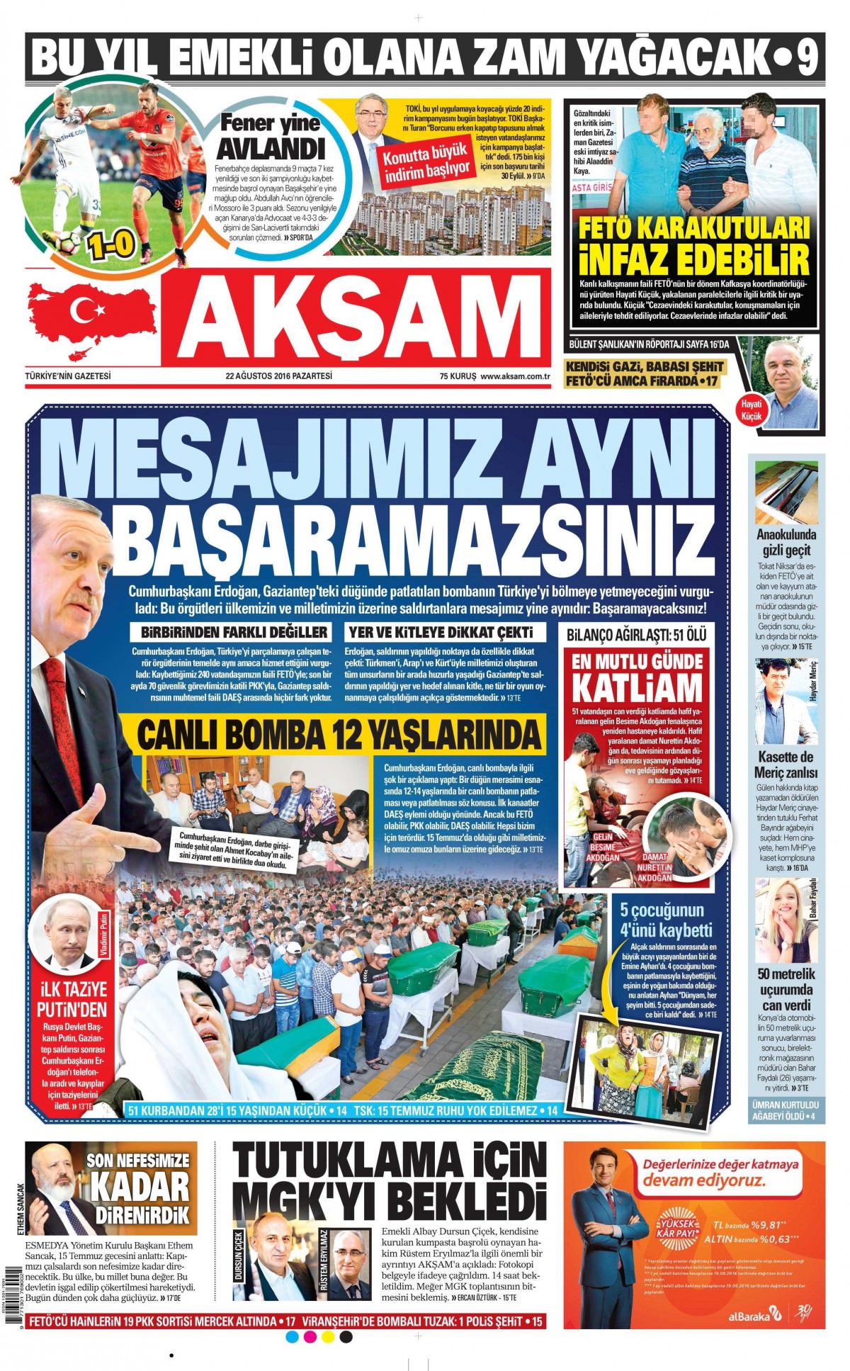 22 Ağustos 2016 gazete manşetleri - 756