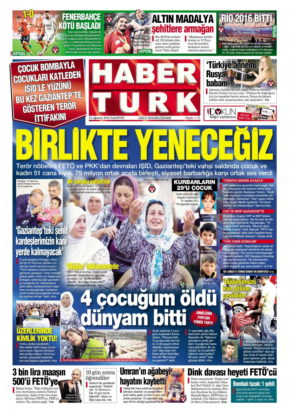 22 Ağustos 2016 gazete manşetleri - 798