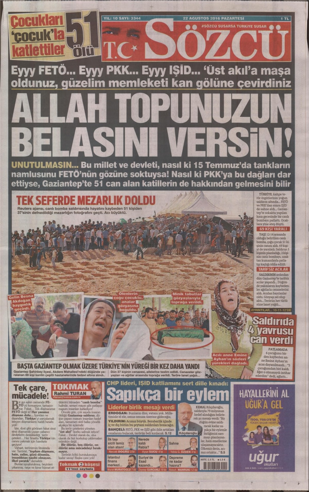 22 Ağustos 2016 gazete manşetleri - 627