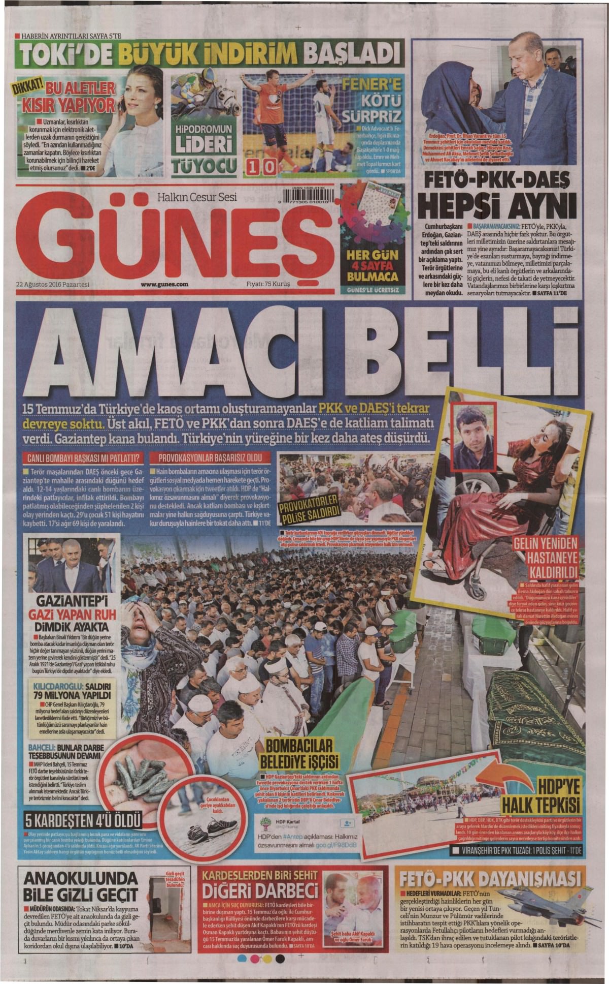 22 Ağustos 2016 gazete manşetleri - 769