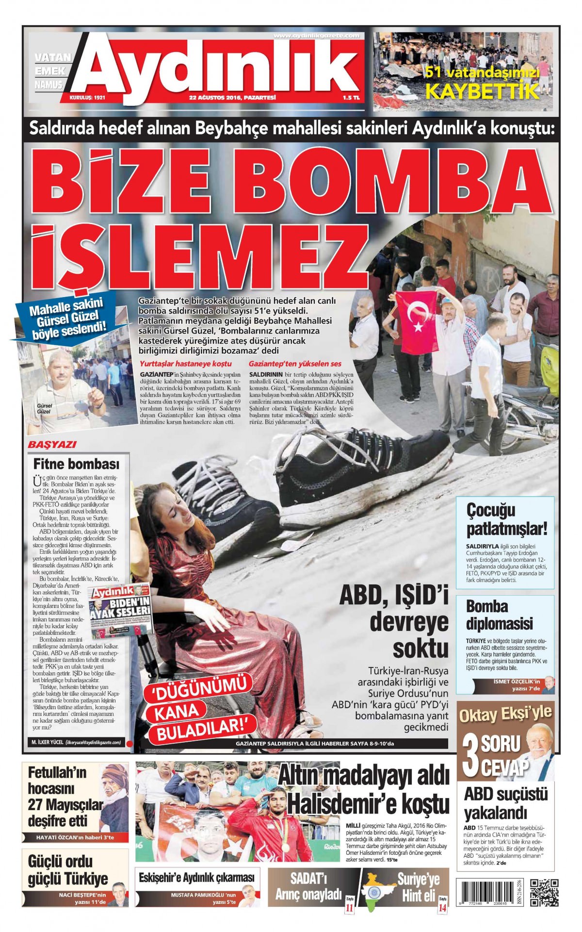 22 Ağustos 2016 gazete manşetleri - 782