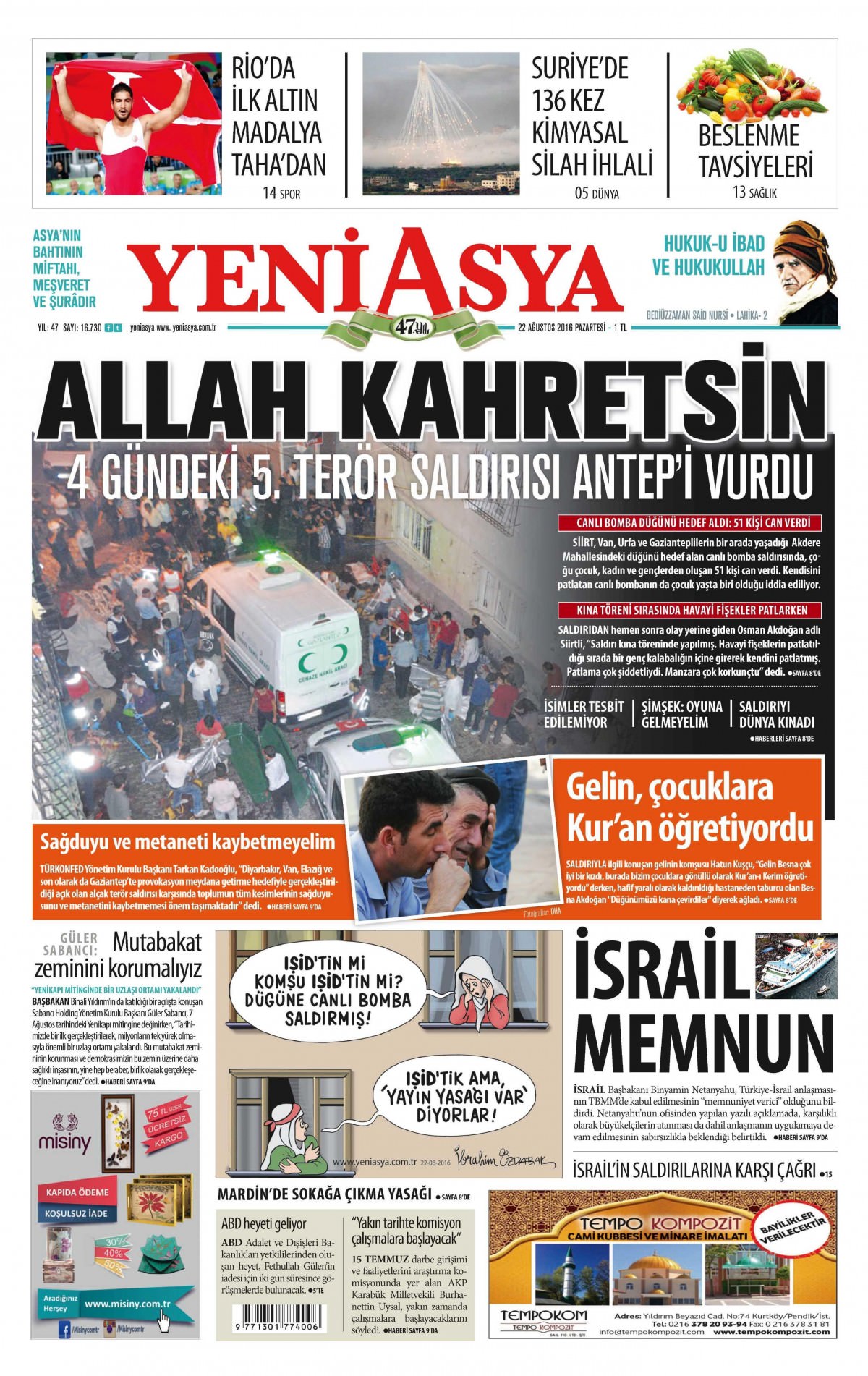 22 Ağustos 2016 gazete manşetleri - 514