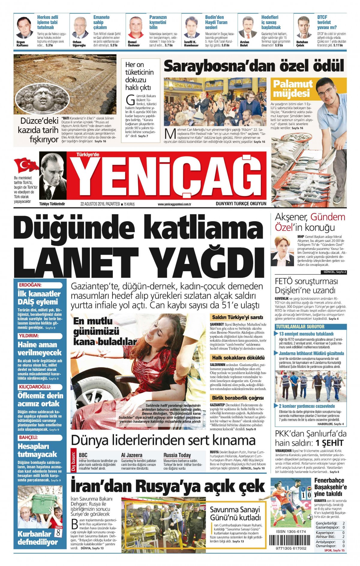 22 Ağustos 2016 gazete manşetleri - 732