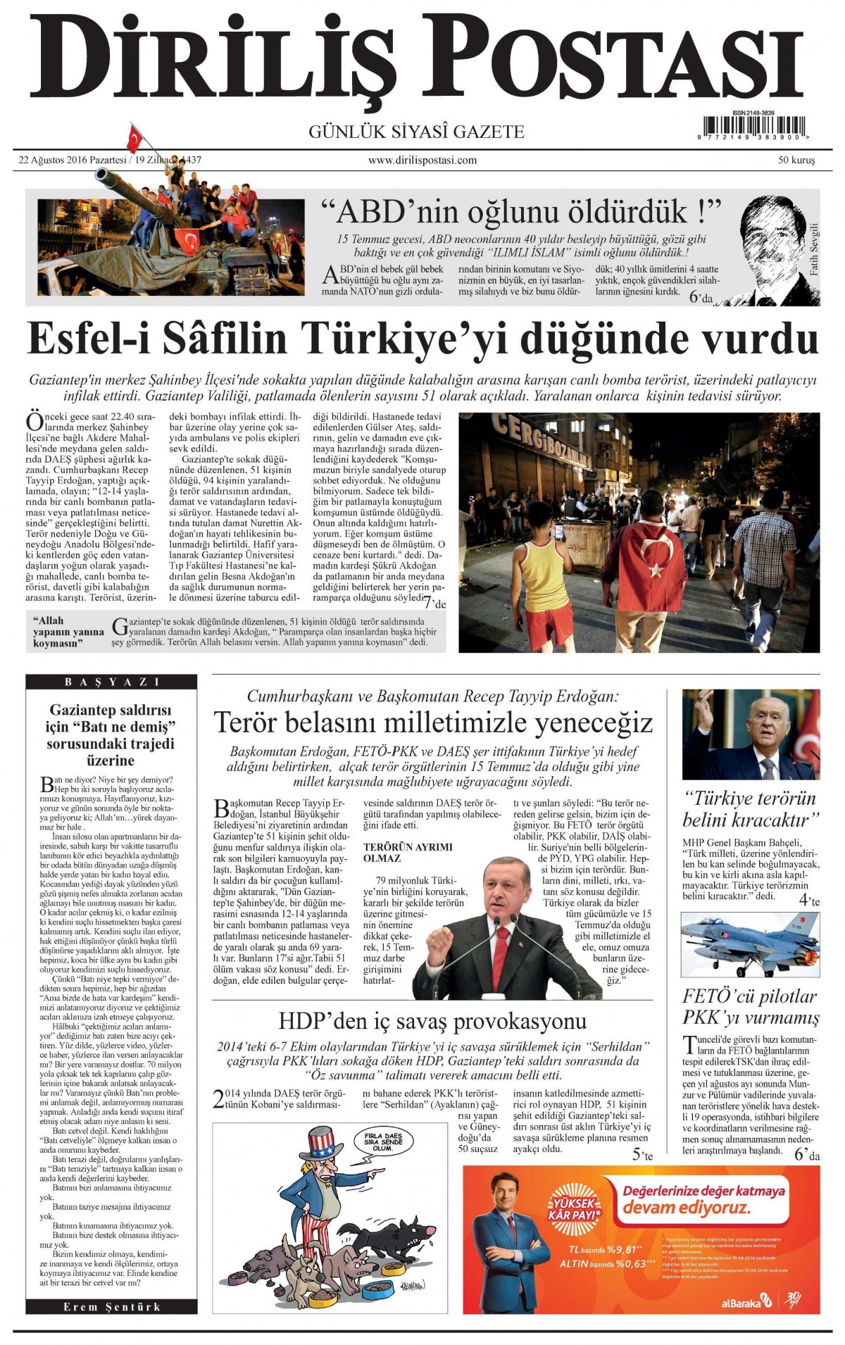 22 Ağustos 2016 gazete manşetleri - 612