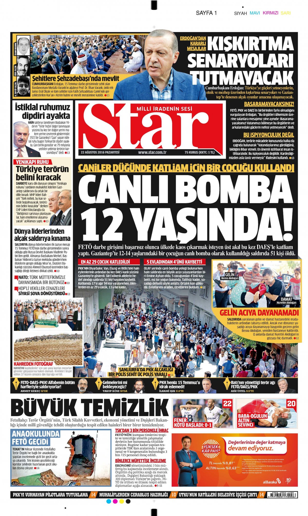 22 Ağustos 2016 gazete manşetleri - 876