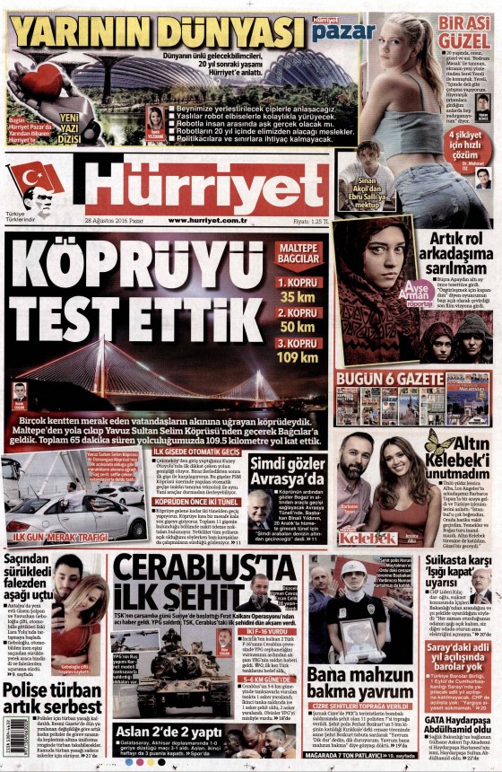 28 Ağustos 2016 gazete manşetleri - 696