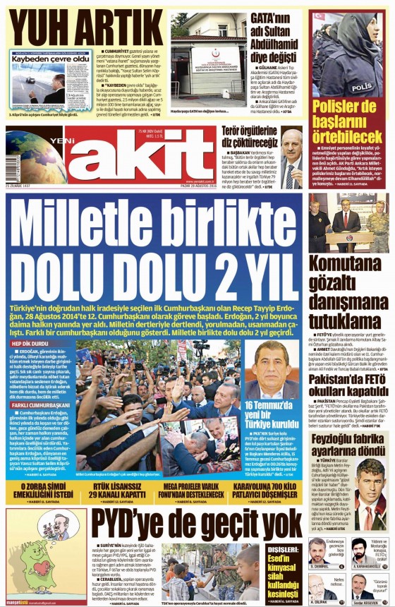 28 Ağustos 2016 gazete manşetleri - 892