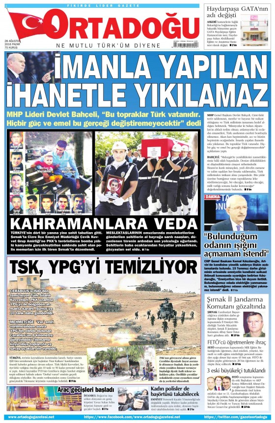 28 Ağustos 2016 gazete manşetleri - 761