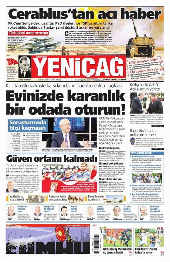 28 Ağustos 2016 gazete manşetleri - 928