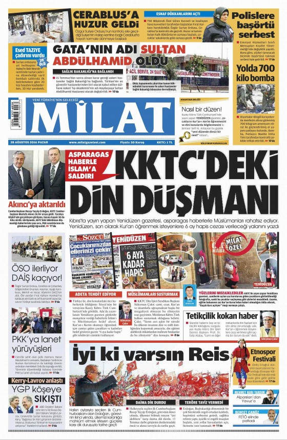28 Ağustos 2016 gazete manşetleri - 567