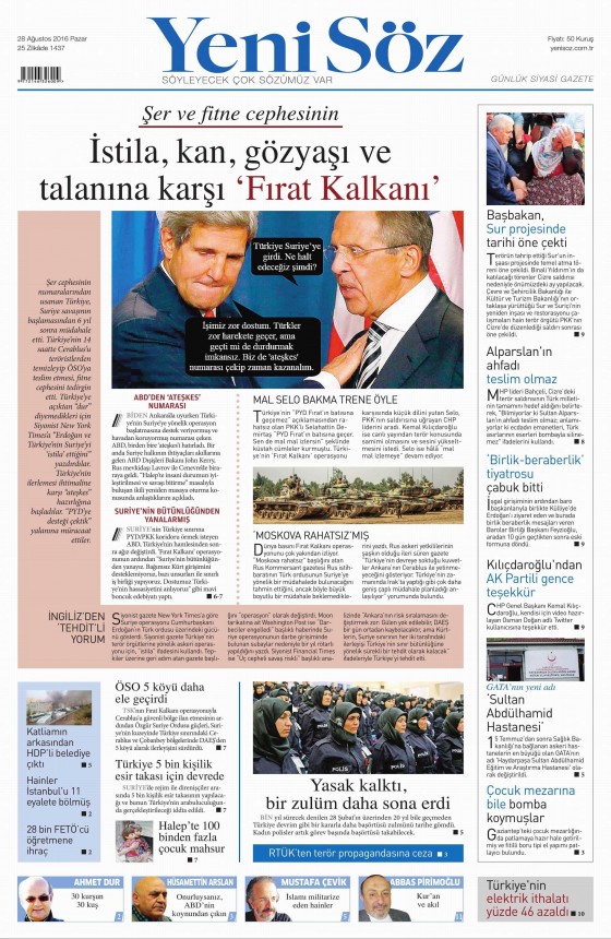 28 Ağustos 2016 gazete manşetleri - 798