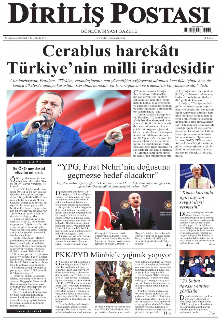 30 Ağustos 2016 gazete manşetleri - 530