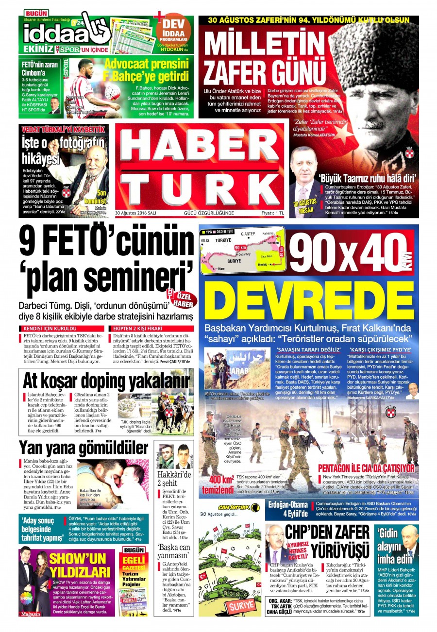30 Ağustos 2016 gazete manşetleri - 835